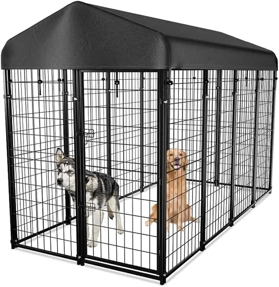 dog kennel outside with roof, 8'x6'x4' outdoor dog kennels for large dogs, heavty duty welded dog crate playpen with uv-resistan