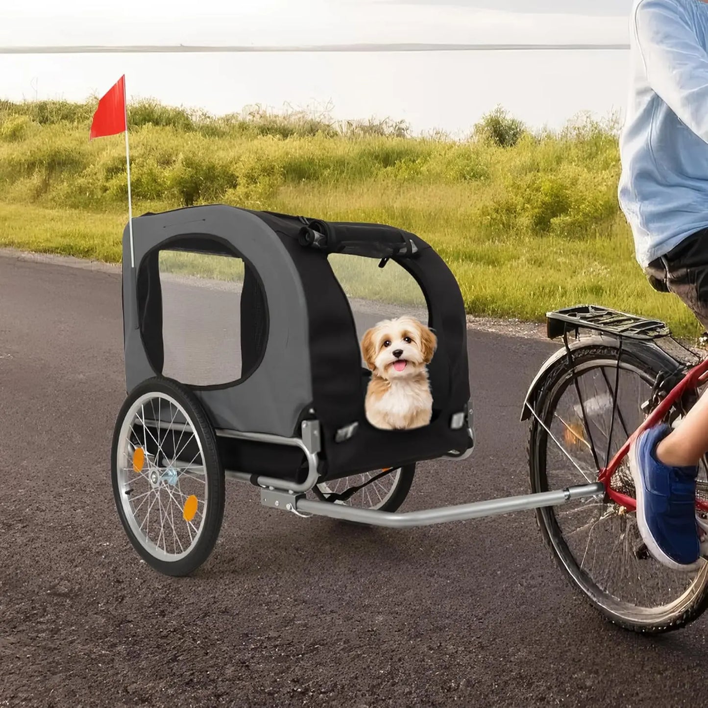 Steel Dog Bike Trailer with Universal Bicycle Coupler Folding Pet Cart Bicycle Carrier Max 40kg Water Resistant Pet Bike Trailer