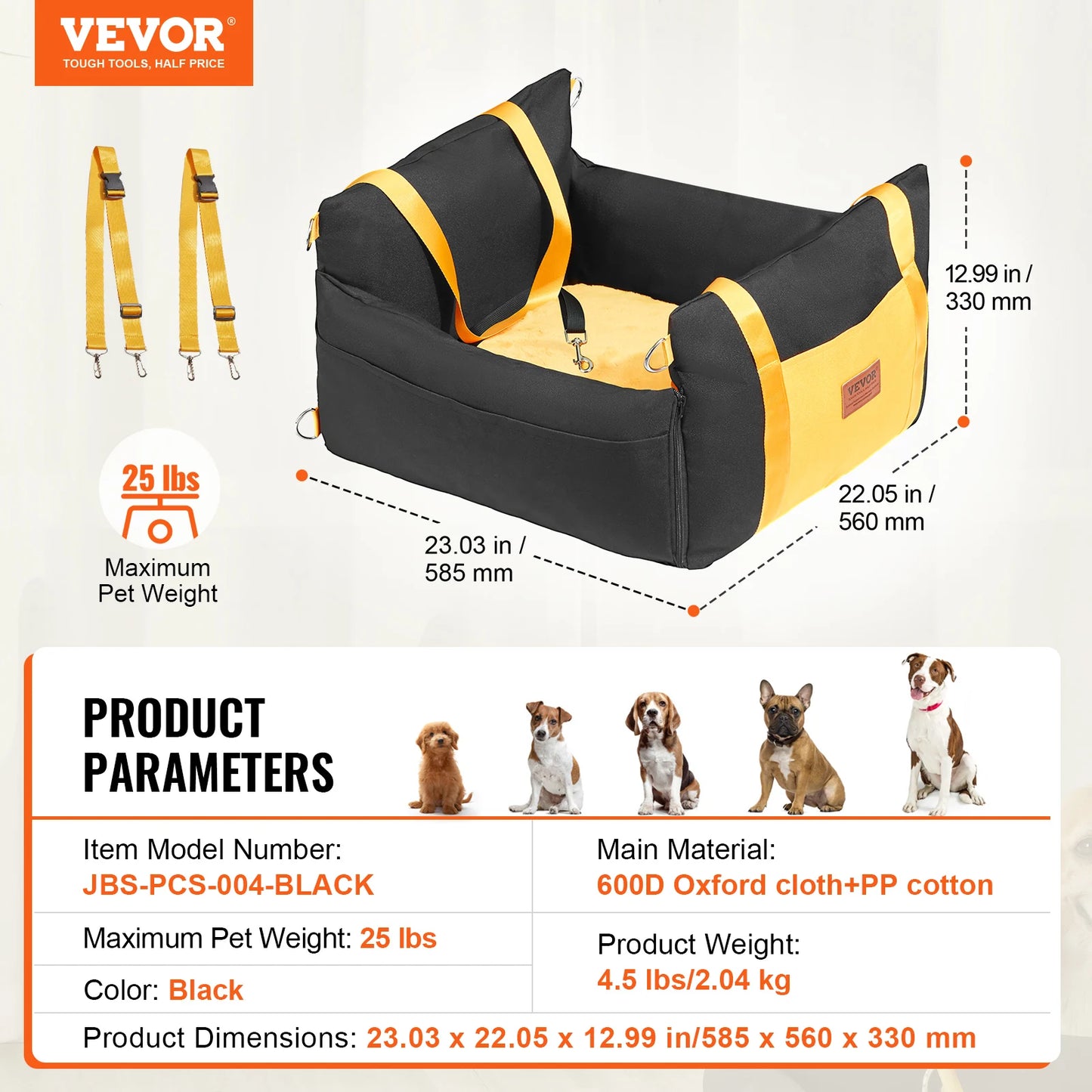 SucceBuy Dog Car Seat Waterproof Dog Booster Seat Pet Car Seat with Clip-On Safety Leash PP Cotton Car Bed for Medium Large Dog