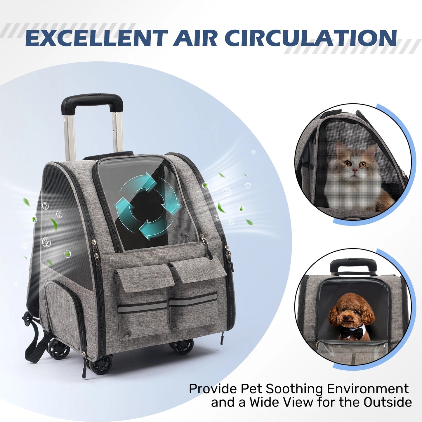 Rolling Pet Carrier Backpack with Removable Wheels, Large Pet Carrier with Wheels, Foldable Rolling Dog Carrier with Wheels