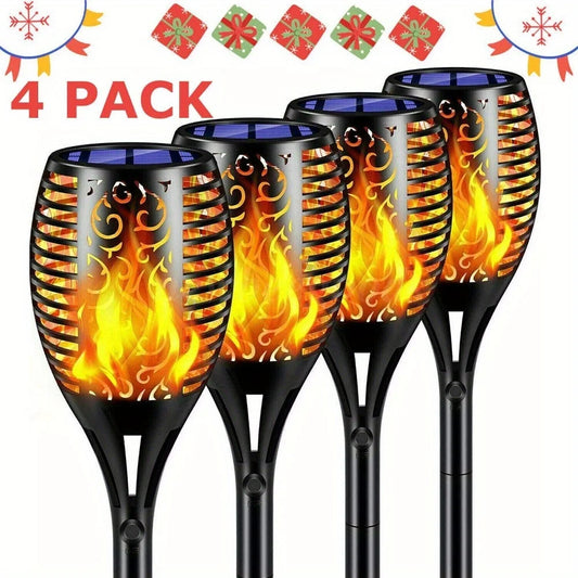 Flames Solar Torch Light Set-4 Pcs, Automatic On/Off,Long-lasting Solar Power for Gardens&Decorative Driveways IP waterproof