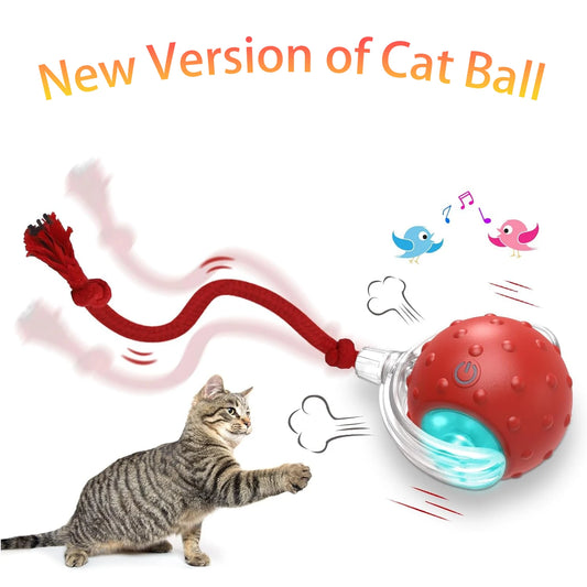 Interactive USB Rechargeable Automatic Rolling Cat Toy with Chirp Sound & LED Light, High-Speed Motion Pet Ball for Indoor/Outdo