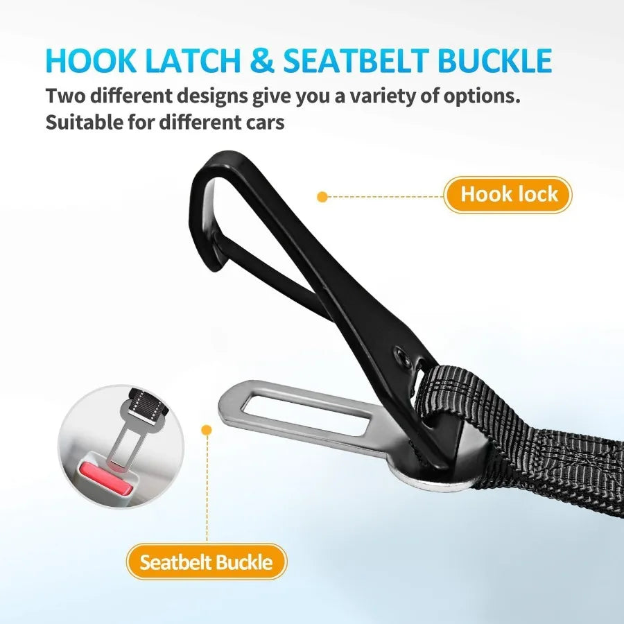 Dog Seat Belt for Car Dog Car Harness Dog Seatbelt in Car Safety Leash with Woven Elastic Nylon Buffer Adjustable Rotating Buck