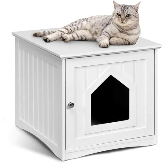 Litter Box Enclosure, Cat Litter Box Furniture Hidden, Nightstand Pet House with Magnetic Door, Decorative Cat House, Indoor