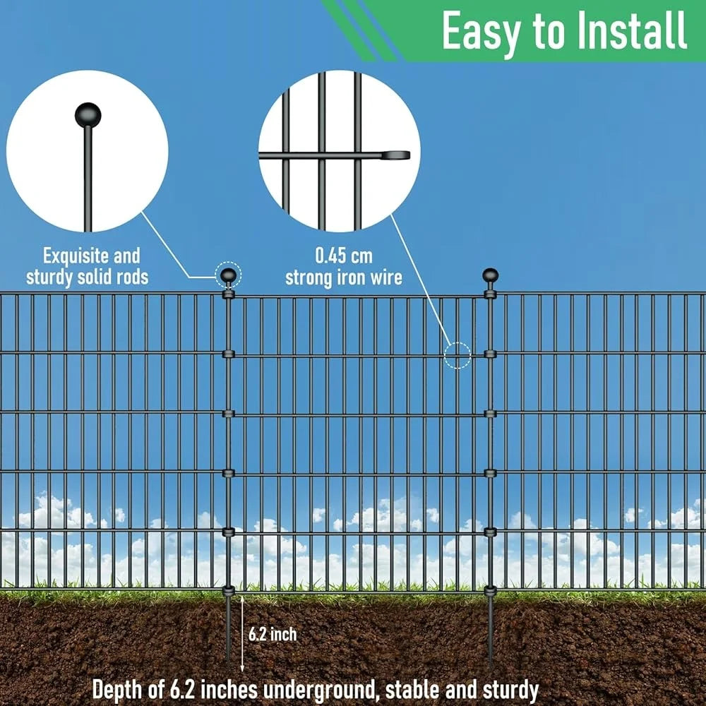 Rustproof Dog Fence 10 Panels Metal Outdoor Garden Fence No Dig Temporary Pet Barrier with Ground Stakes Easy Installation