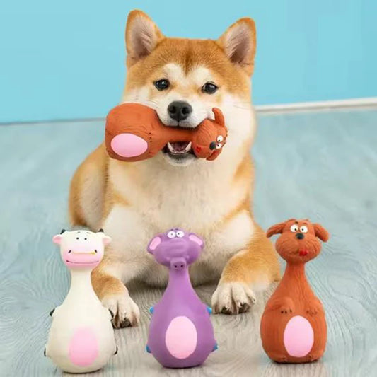 1 Piece Fat Bellied Cartoon Fun Bite Resistant Latex Sound Dog Toy Purple Elephant White Cow Brown Optional