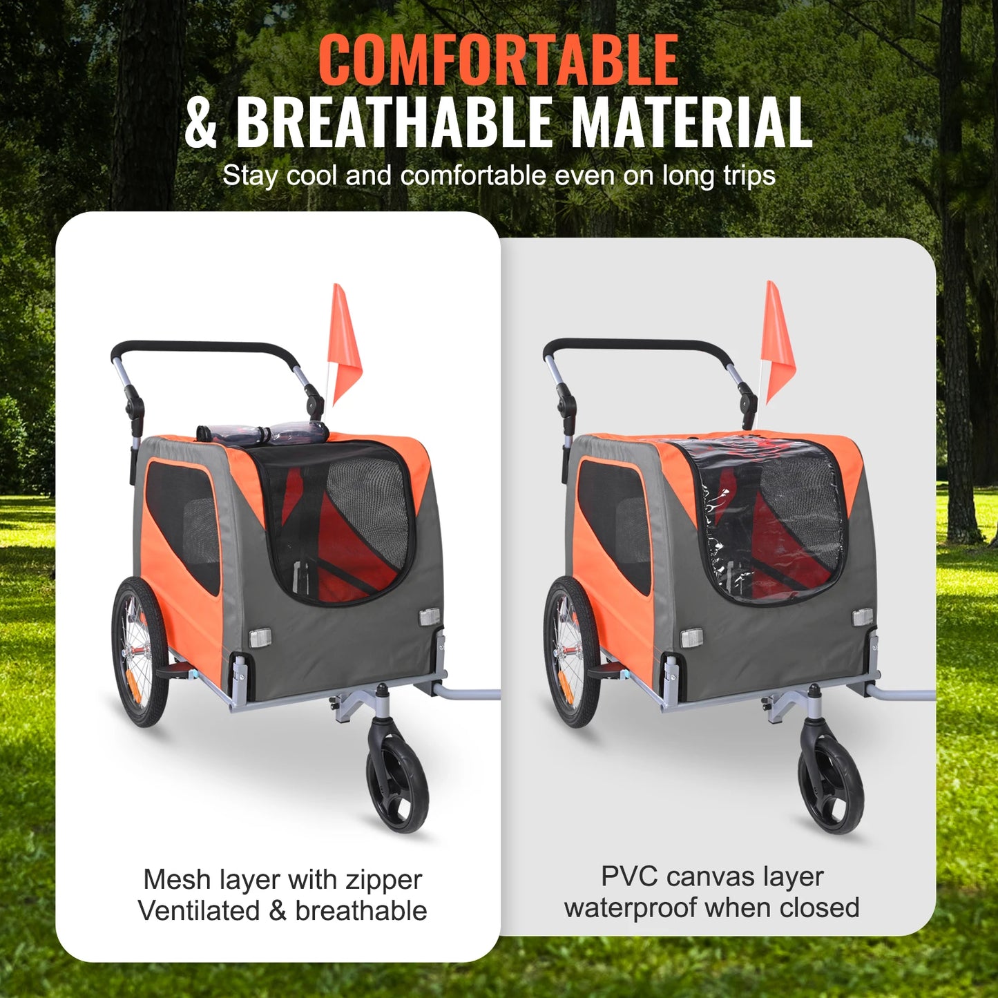 SucceBuy 66lbs Dog Bike Trailer2-in-1Pet Stroller Folding Cart Frame Bicycle Carrier with Wheels Universal Coupler for Dogs