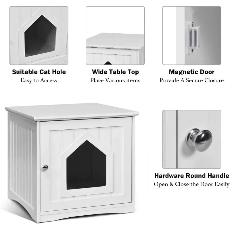 Litter Box Enclosure, Cat Litter Box Furniture Hidden, Nightstand Pet House with Magnetic Door, Decorative Cat House, Indoor