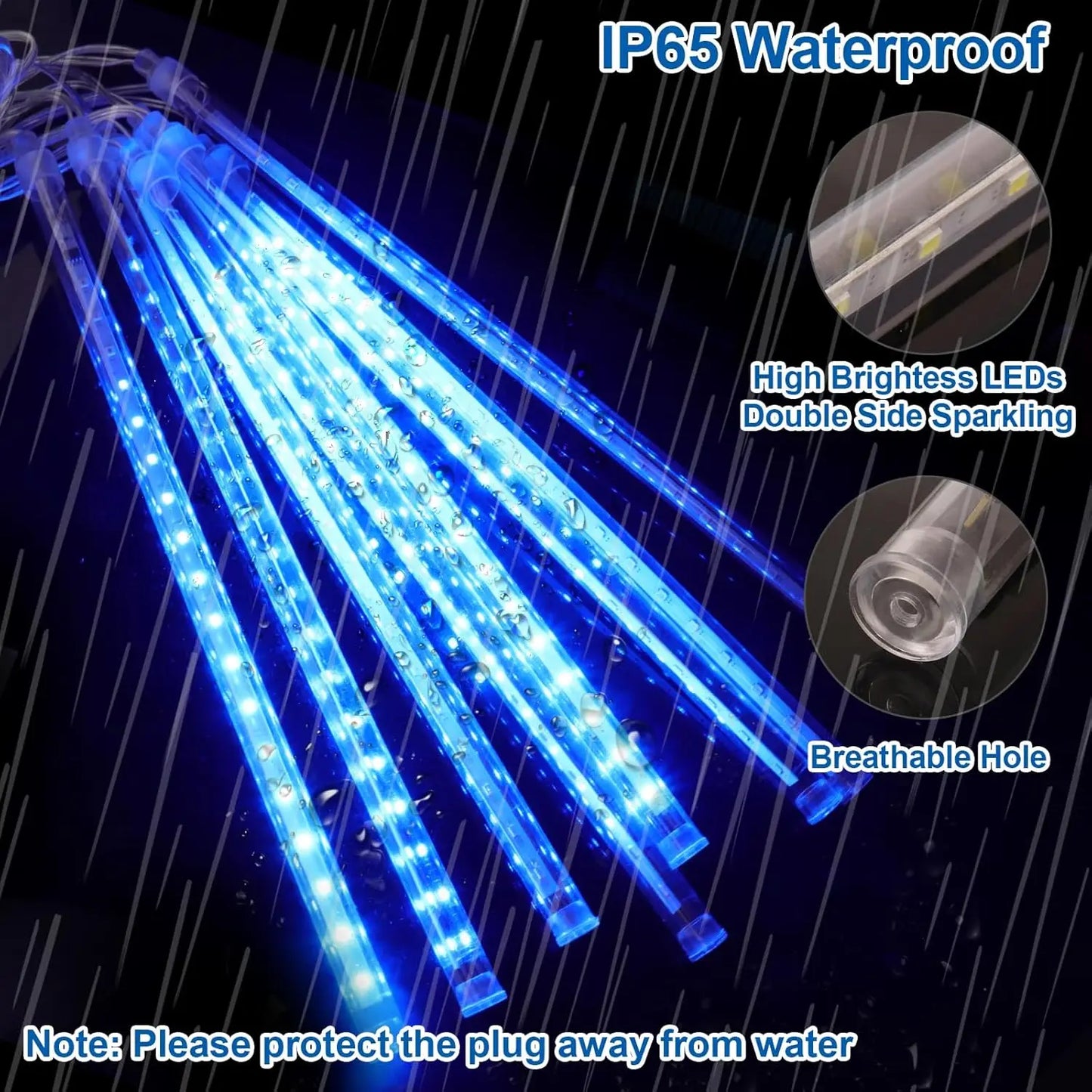Falling Rain Light, 8 Tubes LED Falling Rain Light Outdoor Decorative Light for Christmas Tree and Festive Wedding  Decorations