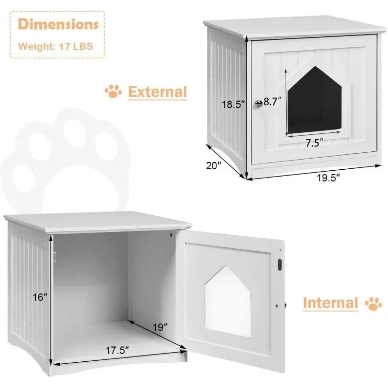 Litter Box Enclosure, Cat Litter Box Furniture Hidden, Nightstand Pet House with Magnetic Door, Decorative Cat House, Indoor
