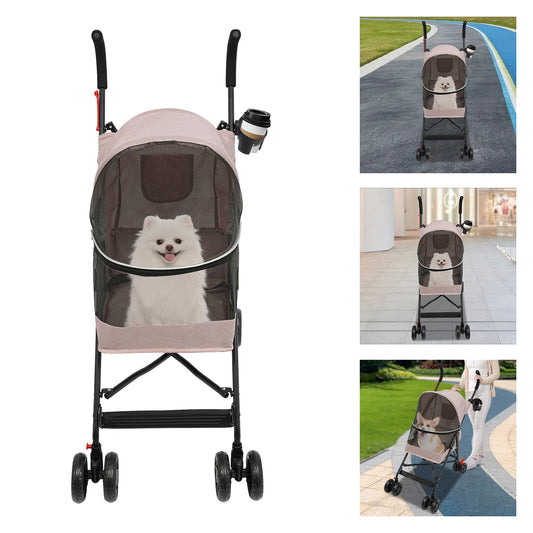 Pet Stroller for Small Dogs Cats, Lightweight Foldable Puppy Stroller with 360° Wheels, Safety Leash, 22lbs Capacity