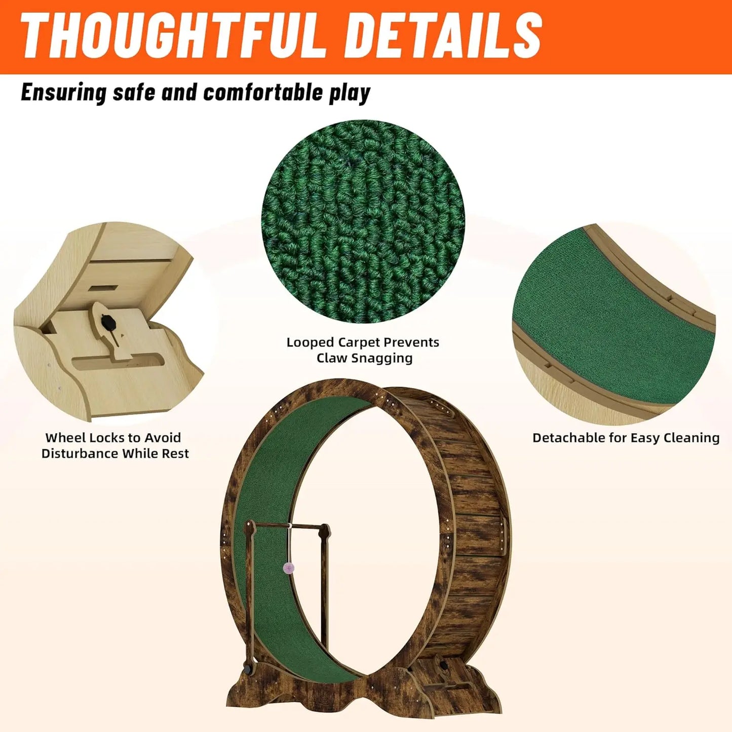 Exercise Wheel for Indoor Cats, 48" Large Cat Running Wheel with Super Wide 15" Tread, Quiet Spinner Hamster Wheel, Supports Up