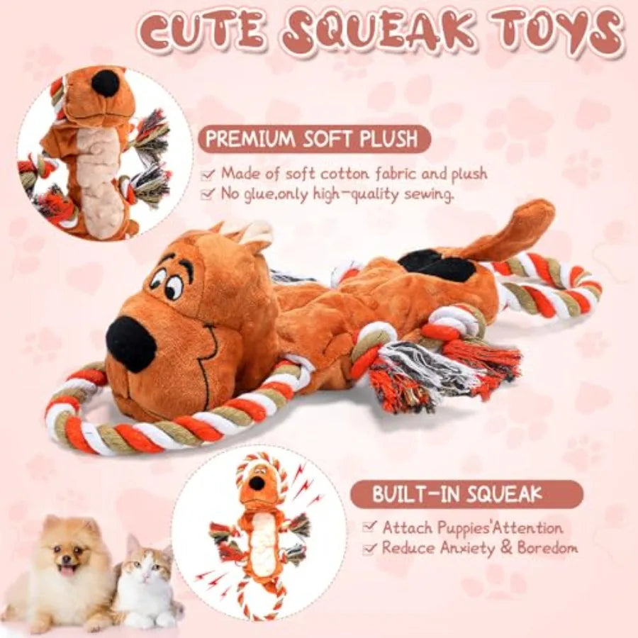 Puppy Gift Basket Starter Kit with Dog Toys Set Chew Toys Teething Interactive Squeaky Plush Storage Basket for Doggie Birthday