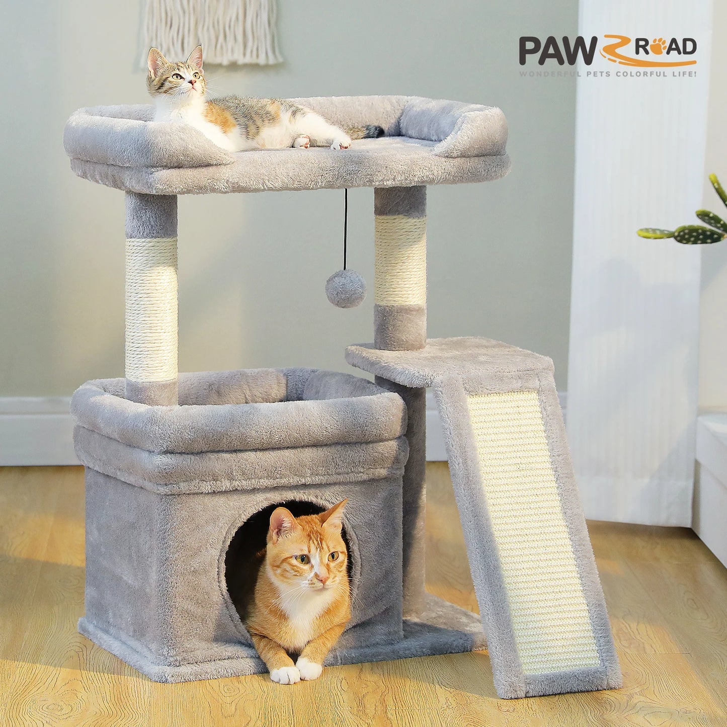 Small Cat Tree for Indoor Cat Tower with Sisal Scratching Post and Pad Wide Top Perch Large Cat Condo Cat Scratchers Cat Toys