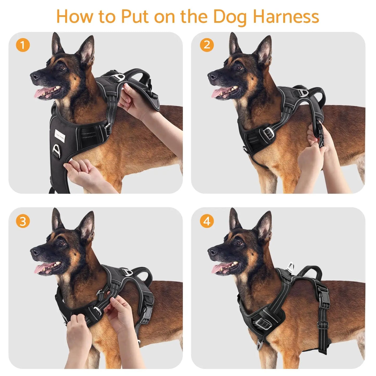 No-Pull Adjustable Dog Harness for Large Dogs 2 Leash Clips,Reflective,No-Choke,Soft Padded Vest with Breathable Mesh