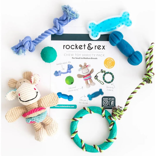 rocket & rex Dog Premium Chew Toy Set and Reusable and Washable Pet Pads for Small to Medium Breeds, Bundle and Save