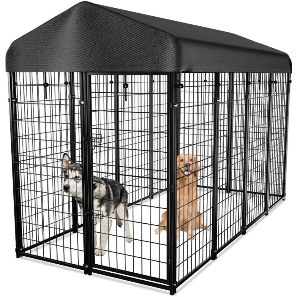 dog kennel outside with roof, 8'x6'x4' outdoor dog kennels for large dogs, heavty duty welded dog crate playpen with uv-resistan