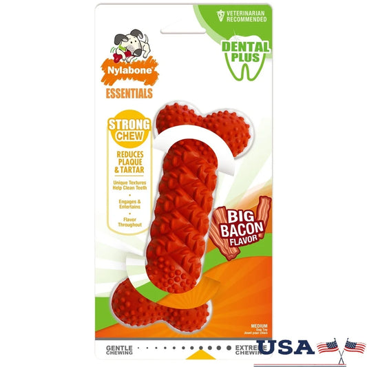 Daily Dental Rubber Braid Bone Chew Toy Dogs Up to 35 lbs Tough Chewable Toy with Bacon Flavor Textured Design Dental Health