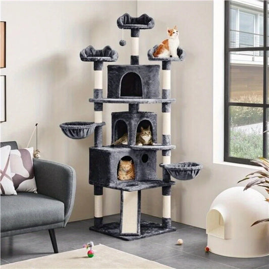 Cat Tree Cat Tower 76.5inch with Scratching Posts 3 Condos for Medium Cats Play