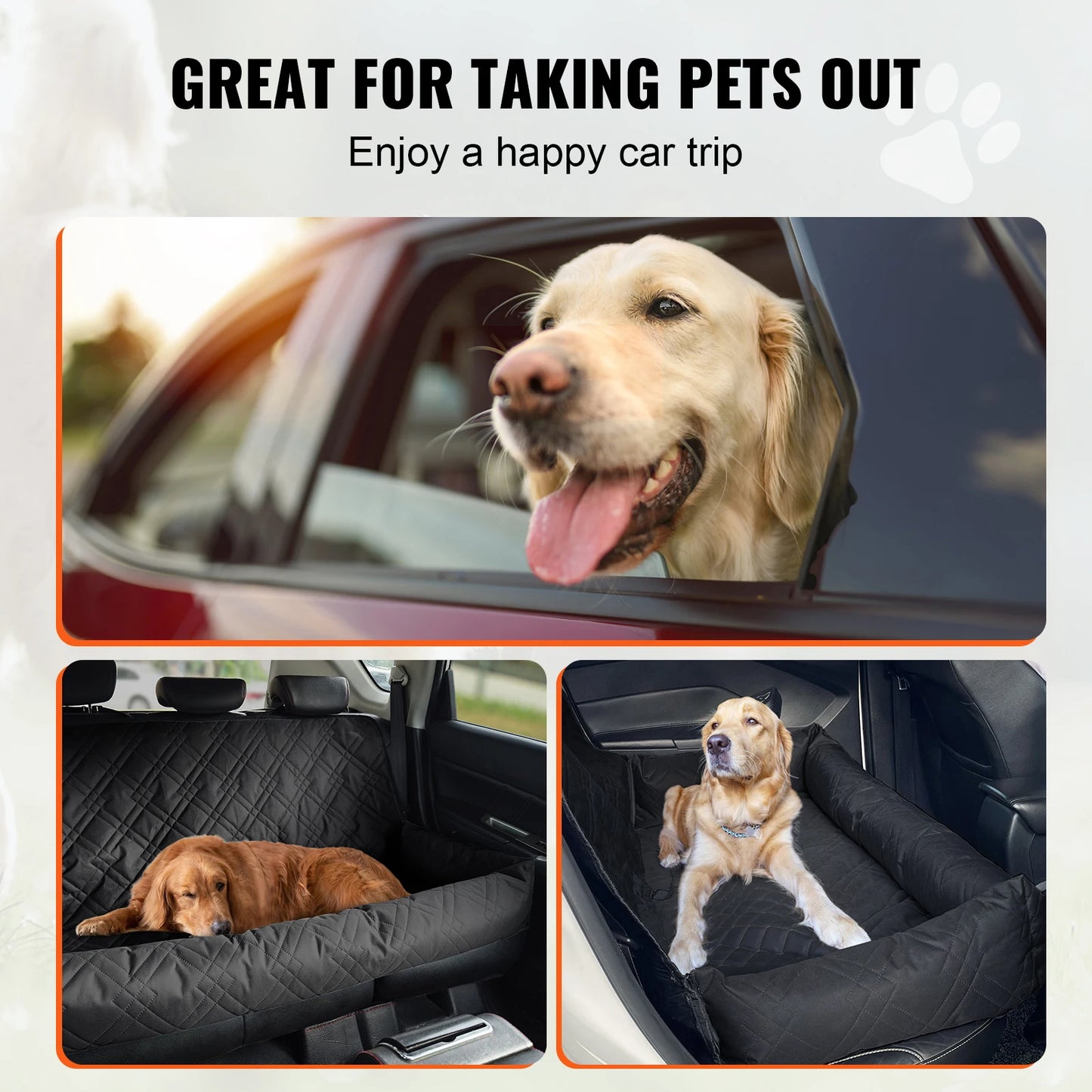SucceBuy Dog Car Seat Waterproof Dog Booster Seat Pet Car Seat with Clip-On Safety Leash PP Cotton Car Bed for Medium Large Dog