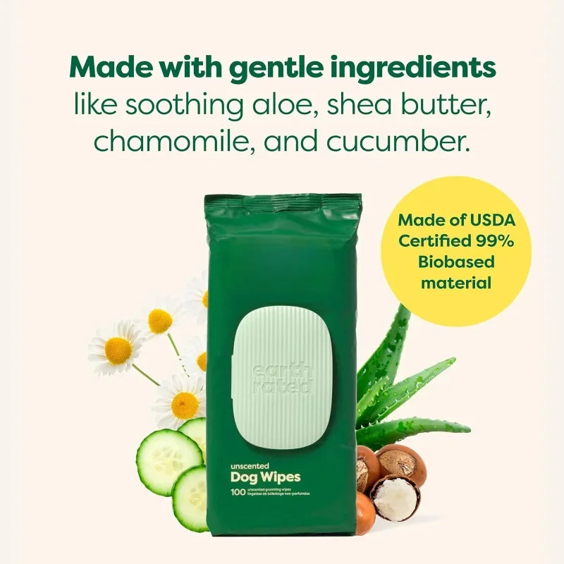 Pet Wipes, for Dogs and Cats, Hypoallergenic, Fragrance-free, Cleansing and Moisturizing, 100 Count