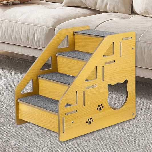 4-Step Wooden Pet Stairs Nonslip Carpeted Dog Stairs Ramp Sofa Ladder Wooden Pet Ladder for Dogs and Cats for Bed