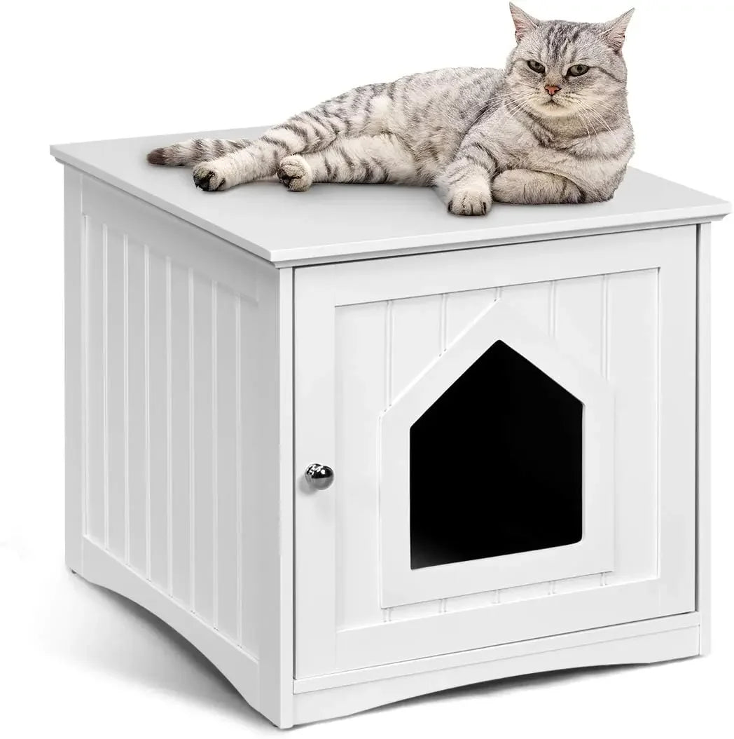 Litter Box Enclosure, Cat Litter Box Furniture Hidden, Nightstand Pet House with Magnetic Door, Decorative Cat House, Indoor