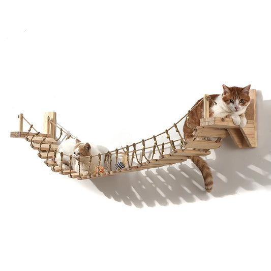 39.4In Wall-mounted Cat Roped Bridge for Indoor Cats Steps with Sisal Wall Wooden Furniture for Sleeping Playing Climbing