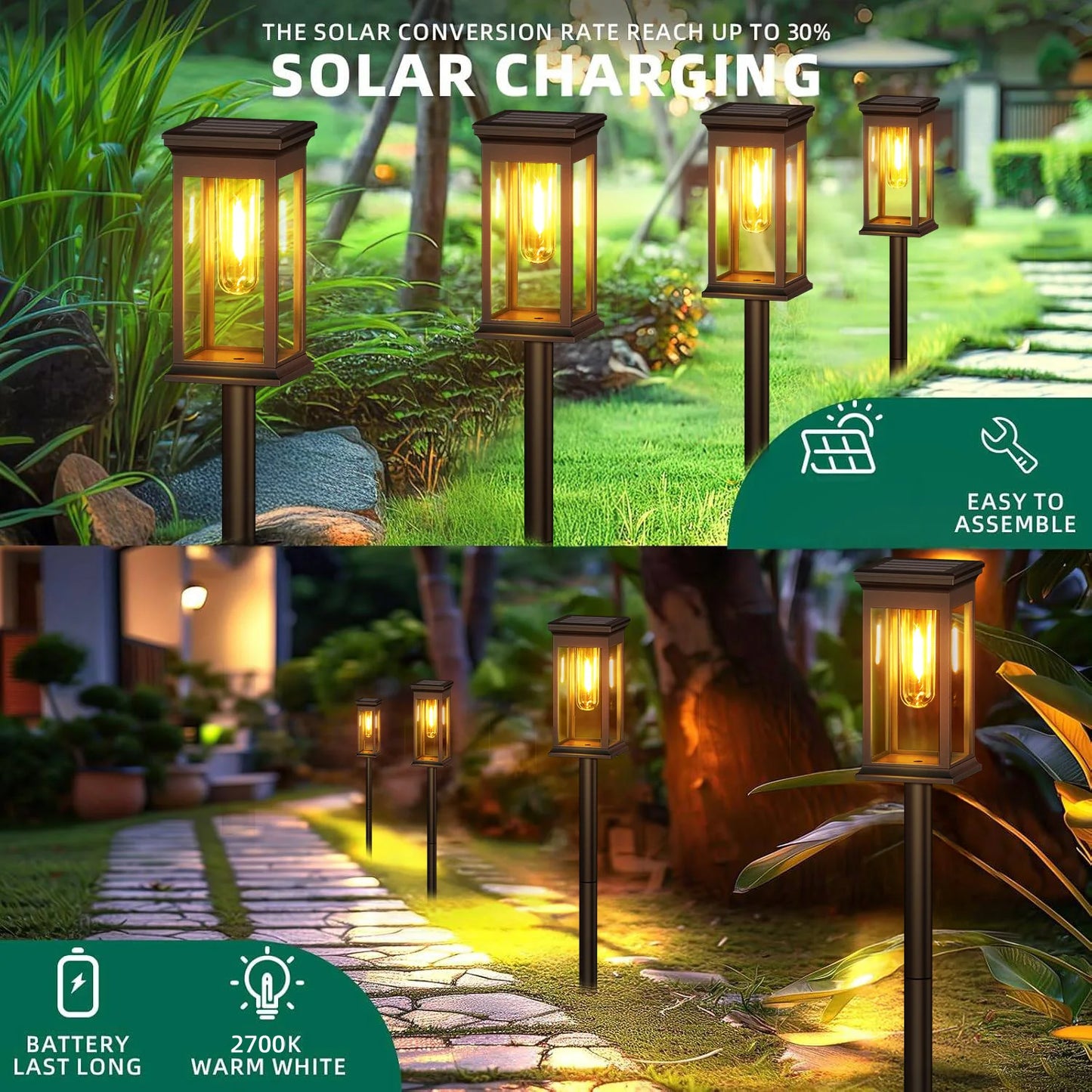 12 Pack [Upgraded] Solar Lights, 2700K Warm White, Super Bright 12Hrs, for Yard/Garden Walkway