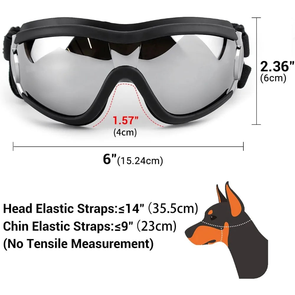 Dog Goggles Dog Sunglasses for Medium to Large Breed Anti-UV Eye Protection with Adjustable Straps- Silver