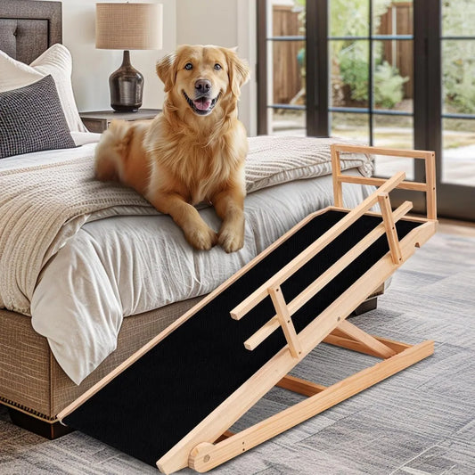 Dog Ramp, 5 Level Adjustable Height Folding Pet Ramp for High Bed, Portable Paw Ramps Large Bed Ramp for Medium & Large Old Dogs