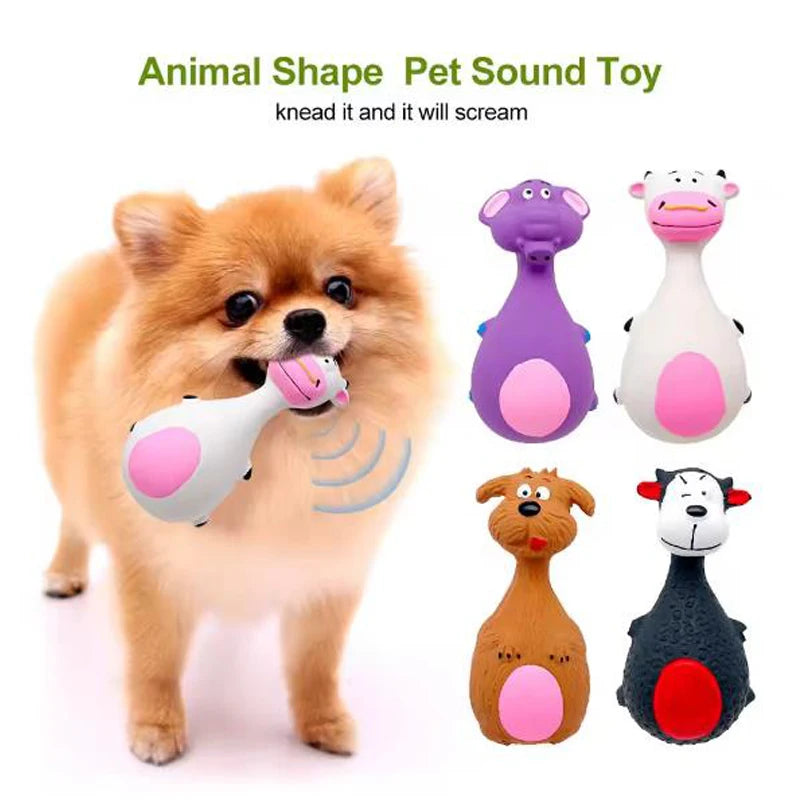 1 Piece Fat Bellied Cartoon Fun Bite Resistant Latex Sound Dog Toy Purple Elephant White Cow Brown Optional