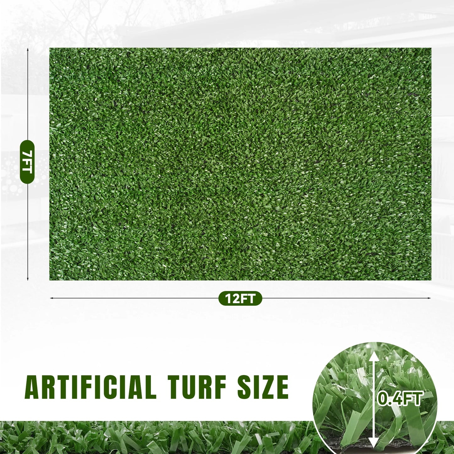 7FT×12FT Realistic Artificial Turf Grass | Pet Dog-Friendly, 20MM Thick with Drainage Holes | Low-Maintenance Fake Grass Rug (No