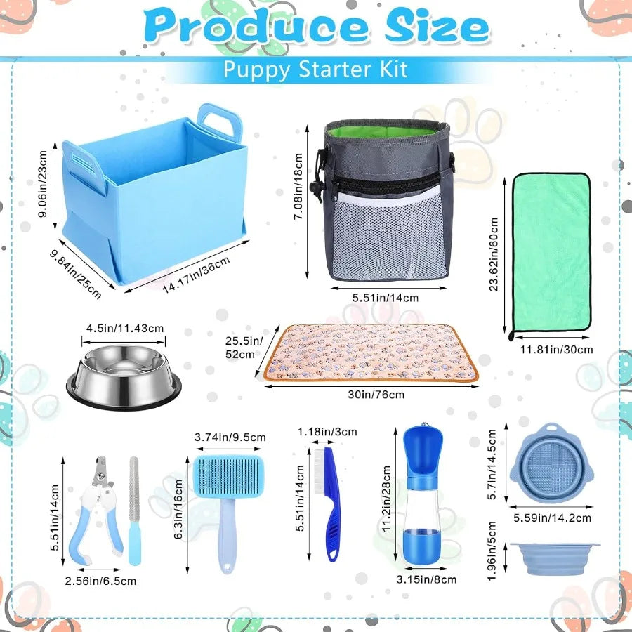 65 Pcs Puppy Supplies Starter Kit Small Dog Essentials Includes Dog Leash Toys Bowl Brushes Water Bottles Pet Blankets Puppy Ac