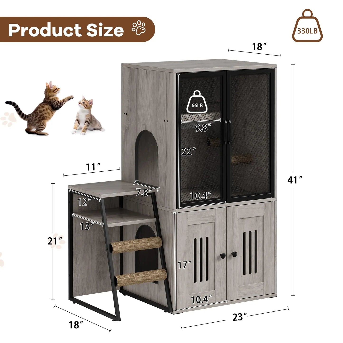 Multifunctional Cat Litter Box Furniture Enclosed With Doors Storage Sisal Ladder Playhouse Odor Control Easy Clean