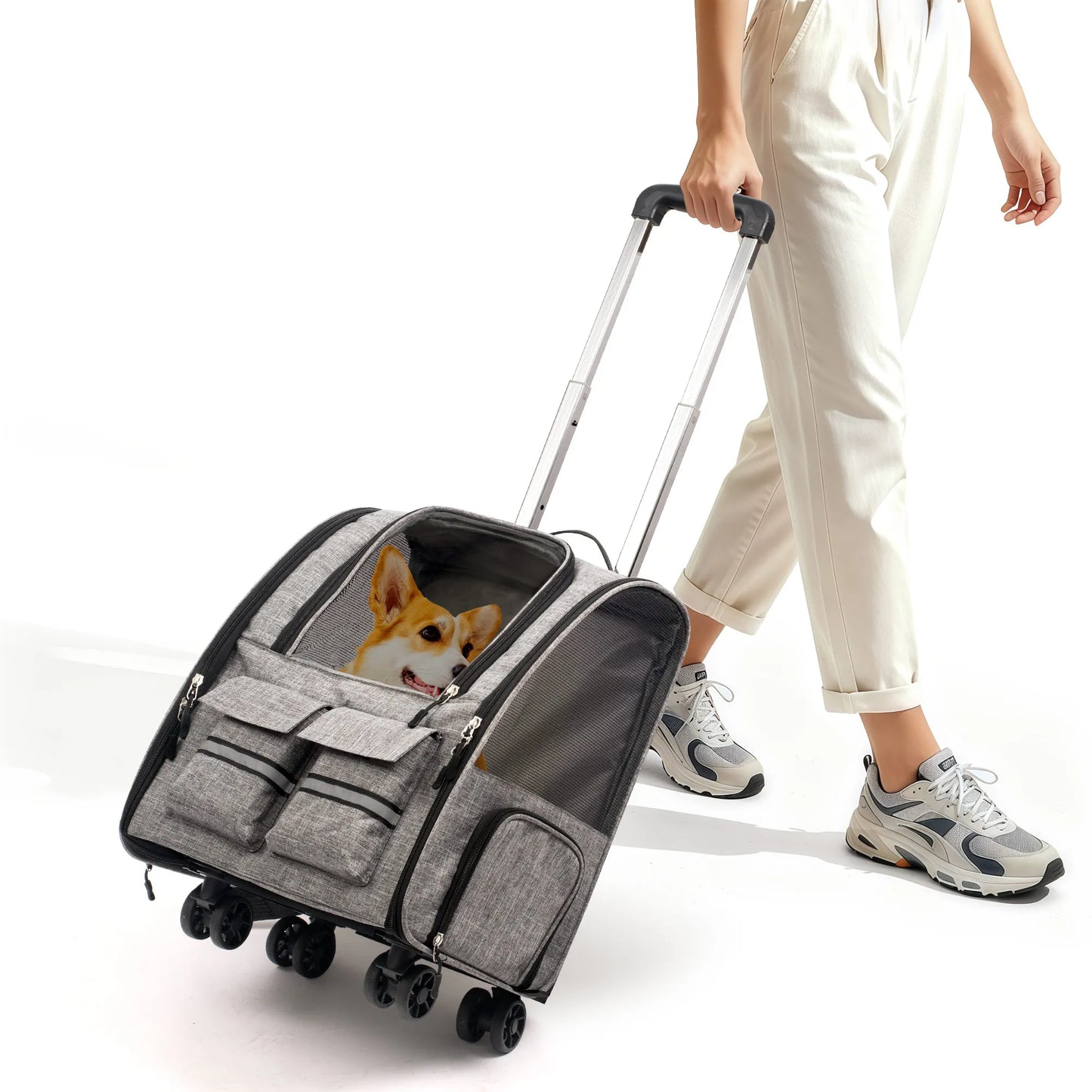 Rolling Pet Carrier Backpack with Removable Wheels, Large Pet Carrier with Wheels, Foldable Rolling Dog Carrier with Wheels