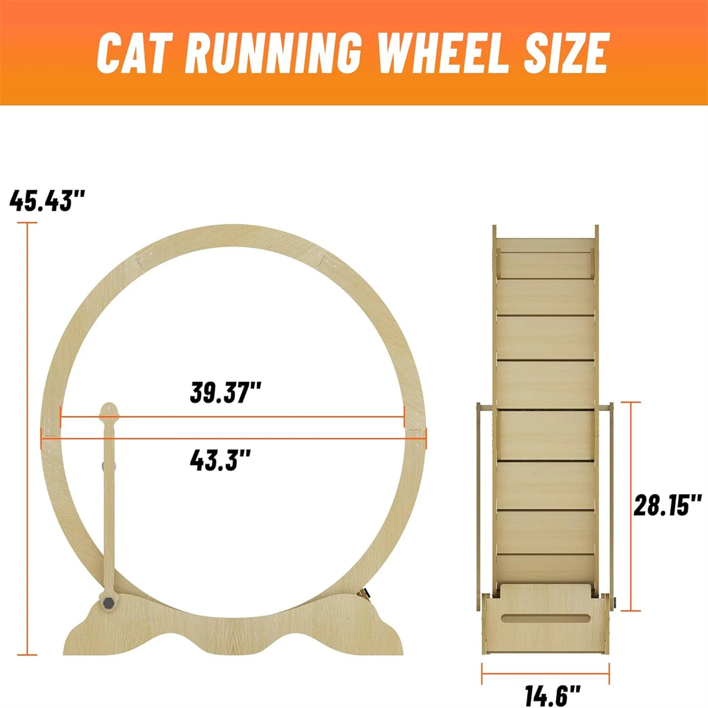 Exercise Wheel for Indoor Cats, 48" Large Cat Running Wheel with Super Wide 15" Tread, Quiet Spinner Hamster Wheel, Supports Up