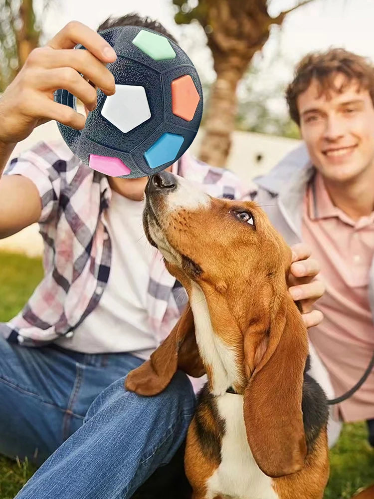 Dog Calming Ball with Handle Pet Dog Football Shape Toy Interactive Squeaky Pet Football for Medium Large Breeds