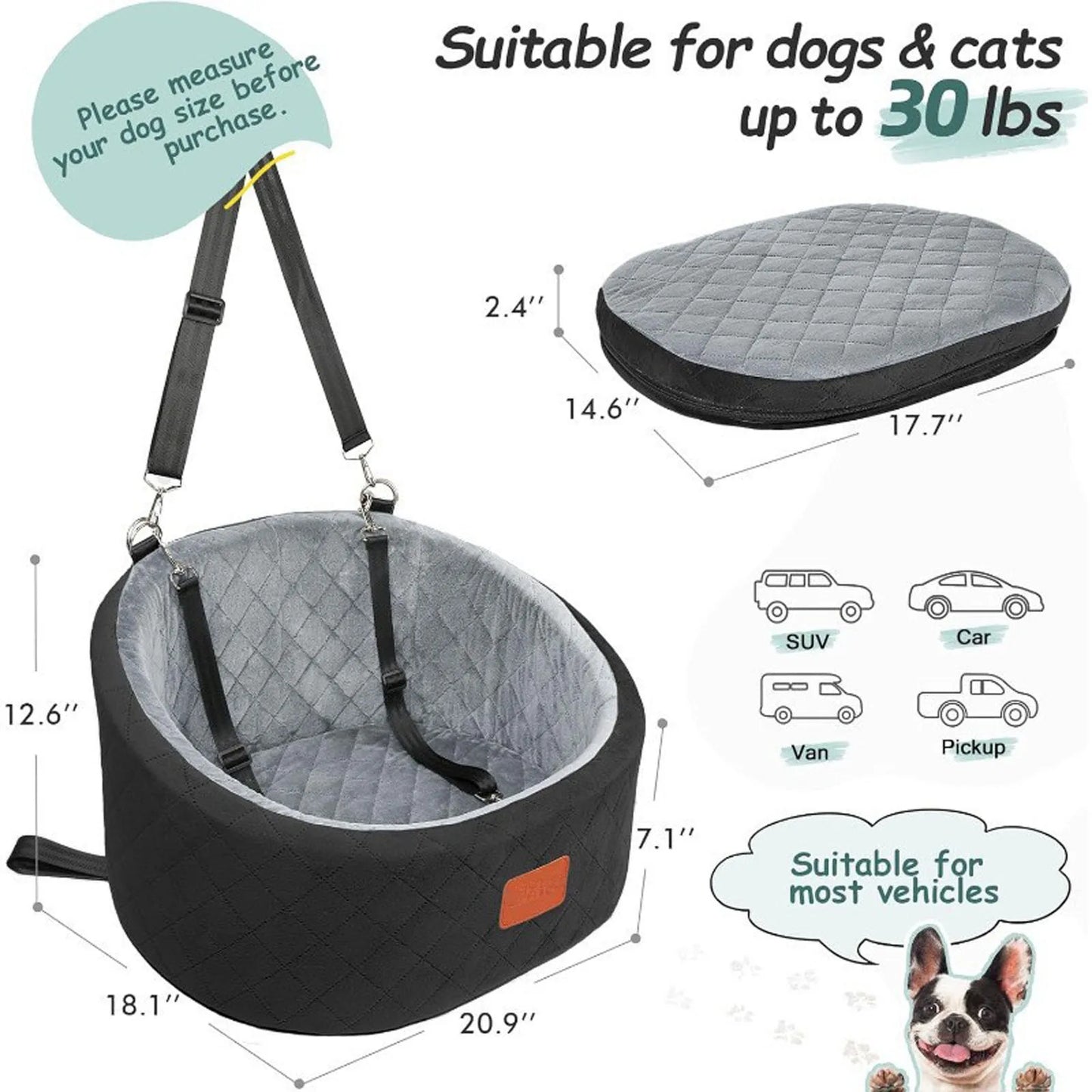 Pet Car Bed for Dogs, Travel -Purpose Dog Seat Pad, Car Dog Box, Portable Dog Bed for Car, Comfortable Travel Pet Cushion