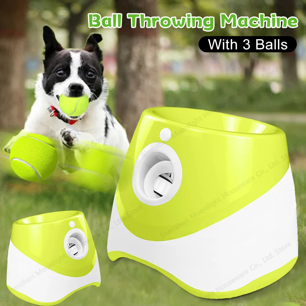 Pet Prime Automatic Dog Ball Thrower Launcher Interative Dog Fetch Machine with 3 Tennis Balls for Indoor/Outdoor Throwing Game