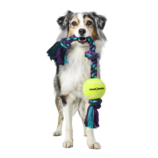 Large 24 Inch 3 Knot Tug Rope Dog Toy with Tennis Ball Interactive Play and Dental Hygiene Safe Non-Toxic Chew Toy