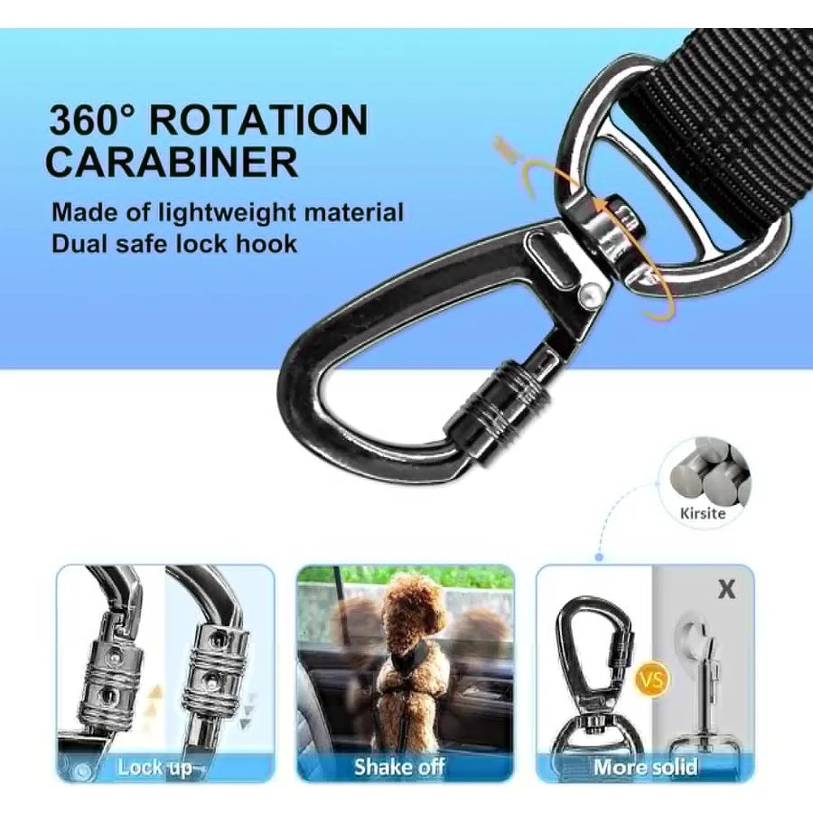 Dog Seat Belt for Car Dog Car Harness Dog Seatbelt in Car Safety Leash with Woven Elastic Nylon Buffer Adjustable Rotating Buck