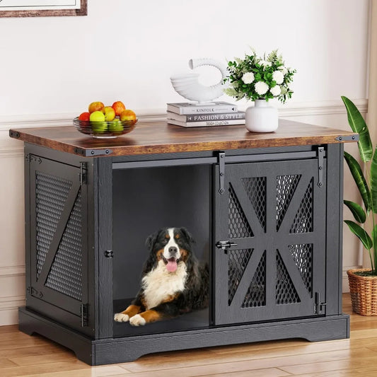 Farmhouse Large Dog Crate Furniture, Heavy Duty Dog Cage for Medium Large Dogs, XL Dog Crate Dog Kennel Indoor with Double Door