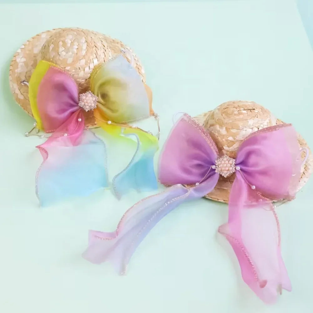 Ins  Dog Hat Pet Clothes Accessories Weave Lace  Sunshade Cute Pet Straw Hat  High   Provide Dog step Corbata para mascotas Ties