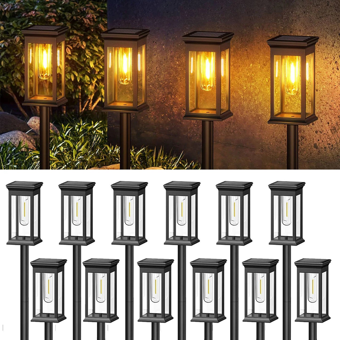 12 Pack [Upgraded] Solar Lights, 2700K Warm White, Super Bright 12Hrs, for Yard/Garden Walkway