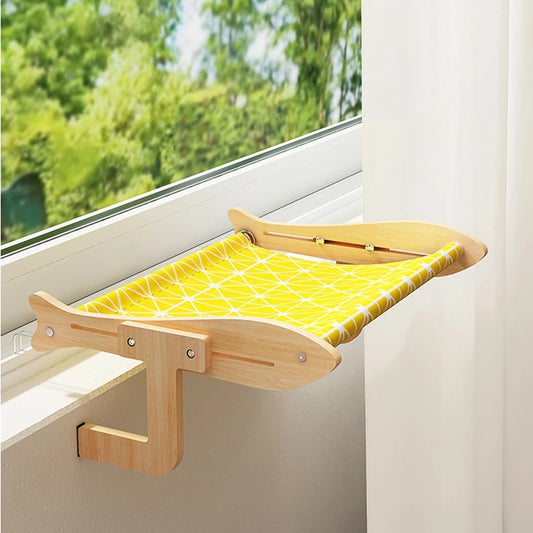 Cat Hammock Window Hanging Bed Wooden Assembly Pet Mat Adjustable Snap-on Legs Window Mounted Cats Hammock 45x35cm/17.71x13in