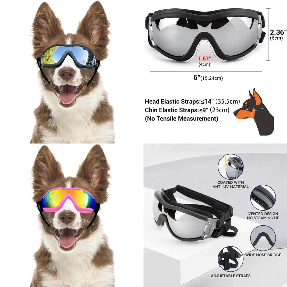 Dog Goggles Dog Sunglasses for Medium to Large Breed Anti-UV Eye Protection with Adjustable Straps- Silver