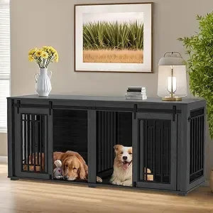 Large Dog Crate Furniture for 2 Dogs, 71.6'' Steel Frame Dog Crate with Double Doors, Heavy Sturdy Dog Kennel for Small Medium L