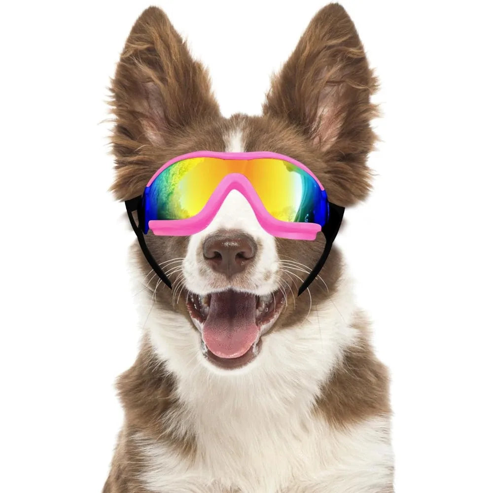 Dog Goggles Dog Sunglasses for Medium to Large Breed Anti-UV Eye Protection with Adjustable Straps- Silver
