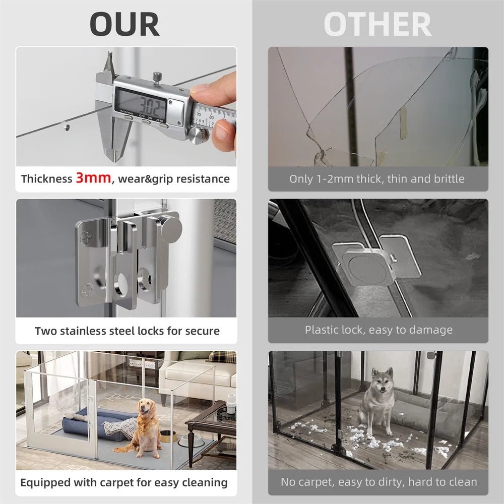 1Pc Large Acrylic Dog Playpen Cage Whelping Pen Box Indoor Enclosure Pet Clear Fence Puppy Playpen with Waterproof Fertility Pad